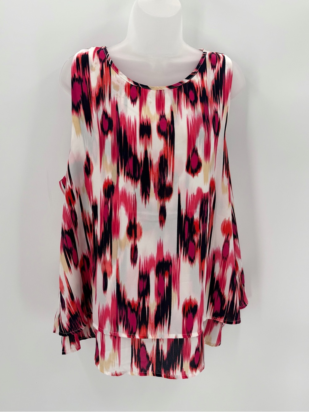 Zac & Rachel Top Womens XL Pink Navy Print Sleeveless Trapeze Swing Blouse Flowy
